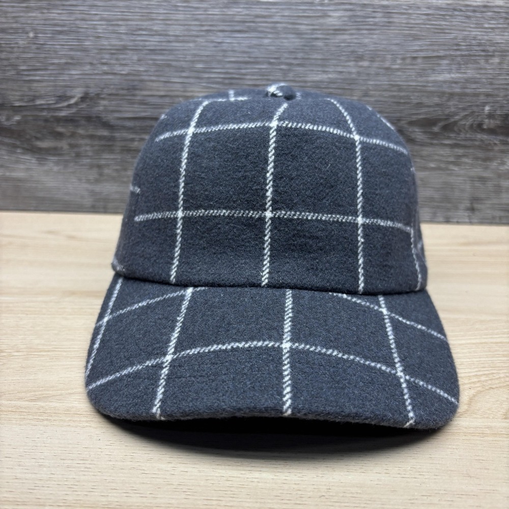 A New Day Hat Cap Strap Back Womens One Size Gray Plaid Windowpane Wool Blend
